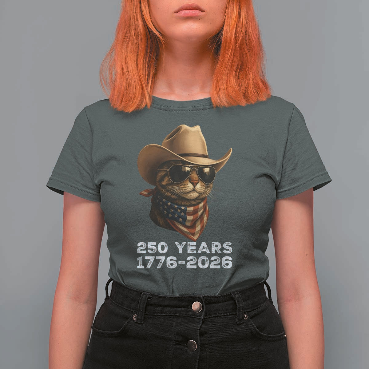 Cool Cowboy Cat 250 Years T Shirt For Women Funny Patriotic 1776 to 2026 US Semiquincentennial - Wonder Print Shop
