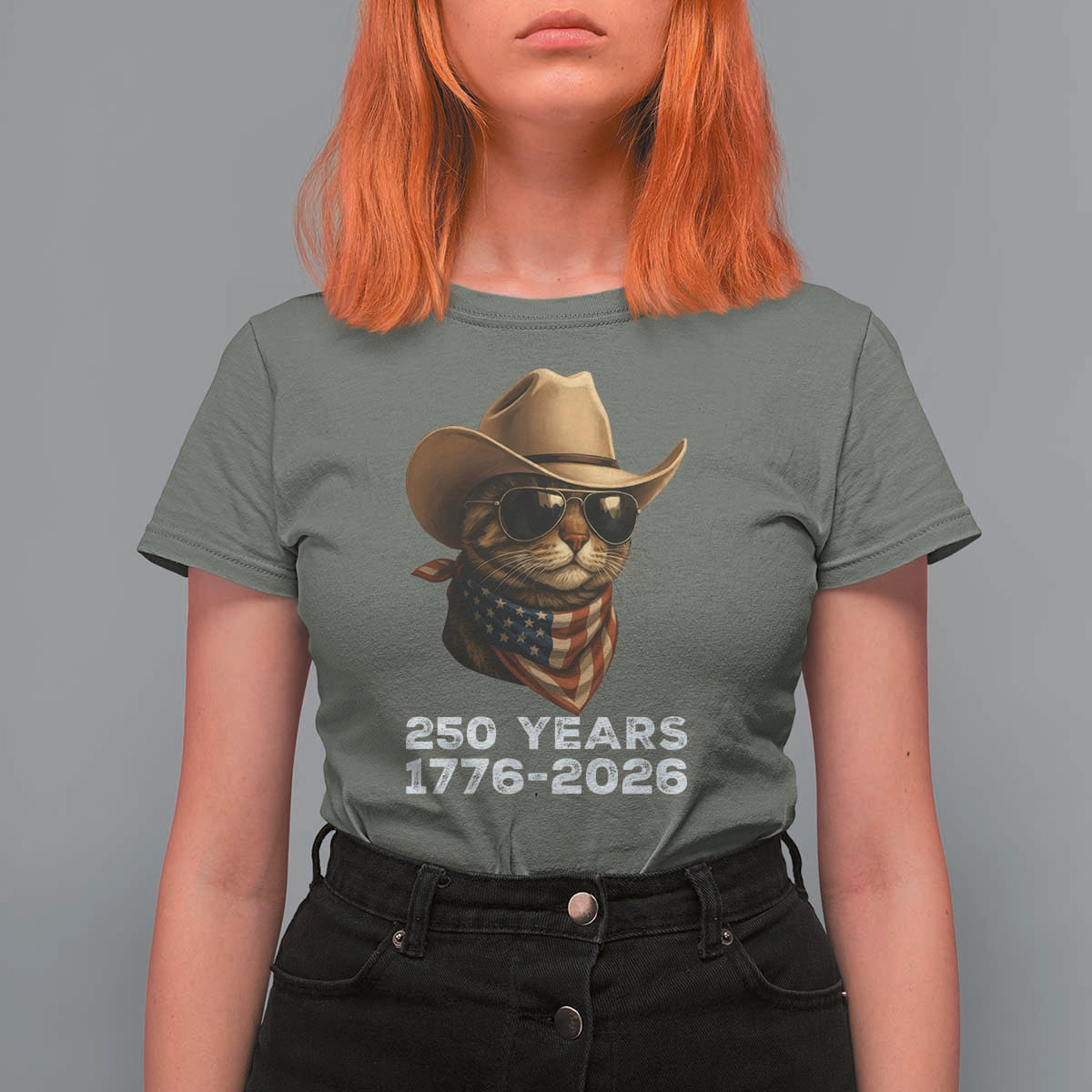 Cool Cowboy Cat 250 Years T Shirt For Women Funny Patriotic 1776 to 2026 US Semiquincentennial - Wonder Print Shop