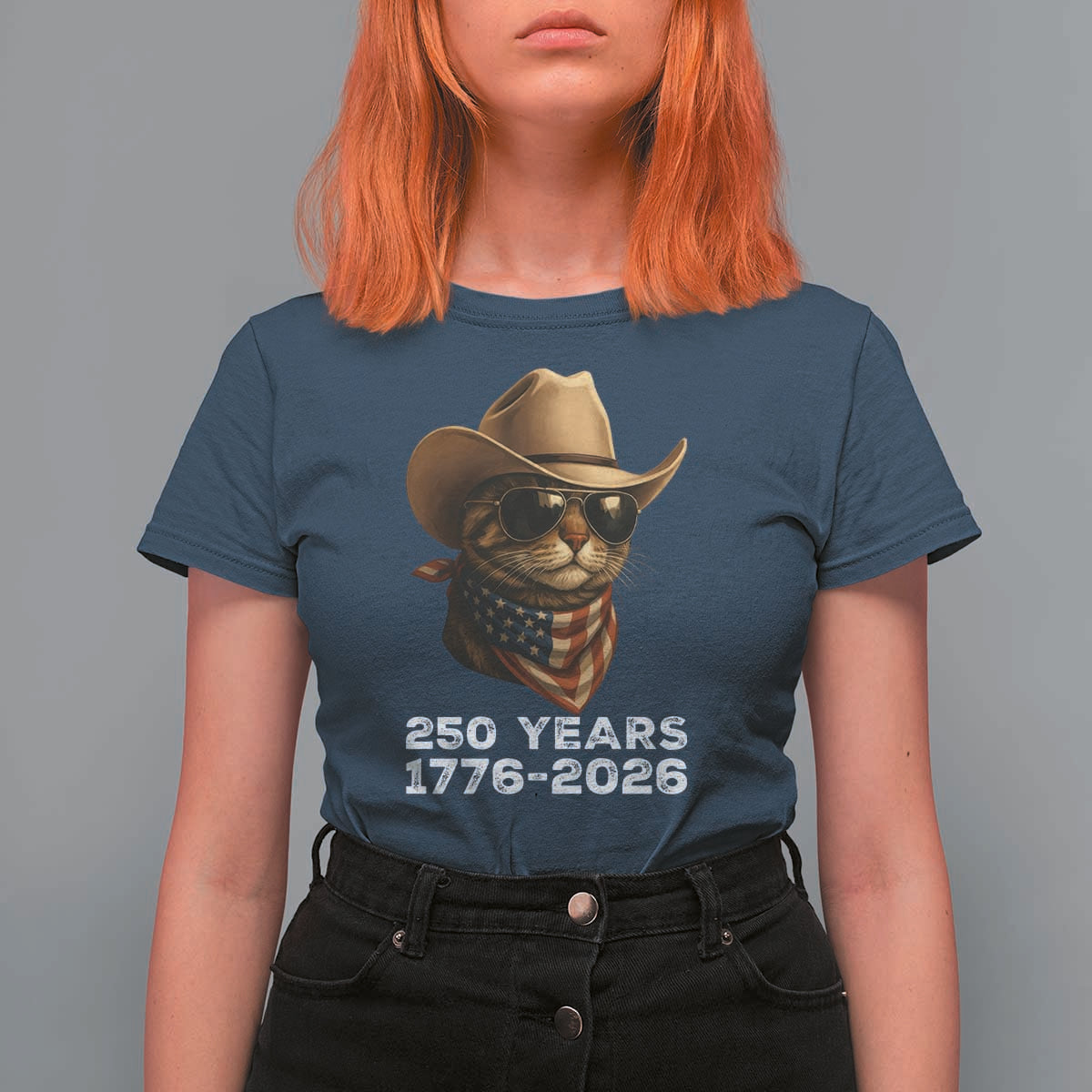 Cool Cowboy Cat 250 Years T Shirt For Women Funny Patriotic 1776 to 2026 US Semiquincentennial - Wonder Print Shop