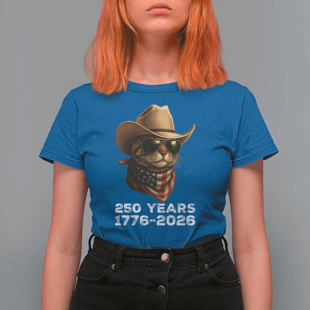 Cool Cowboy Cat 250 Years T Shirt For Women Funny Patriotic 1776 to 2026 US Semiquincentennial - Wonder Print Shop