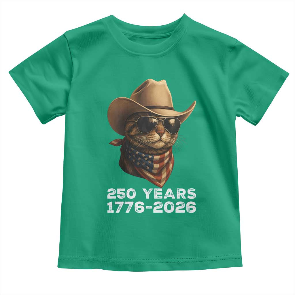 Cool Cowboy Cat 250 Years Toddler T Shirt Funny Patriotic 1776 to 2026 US Semiquincentennial - Wonder Print Shop