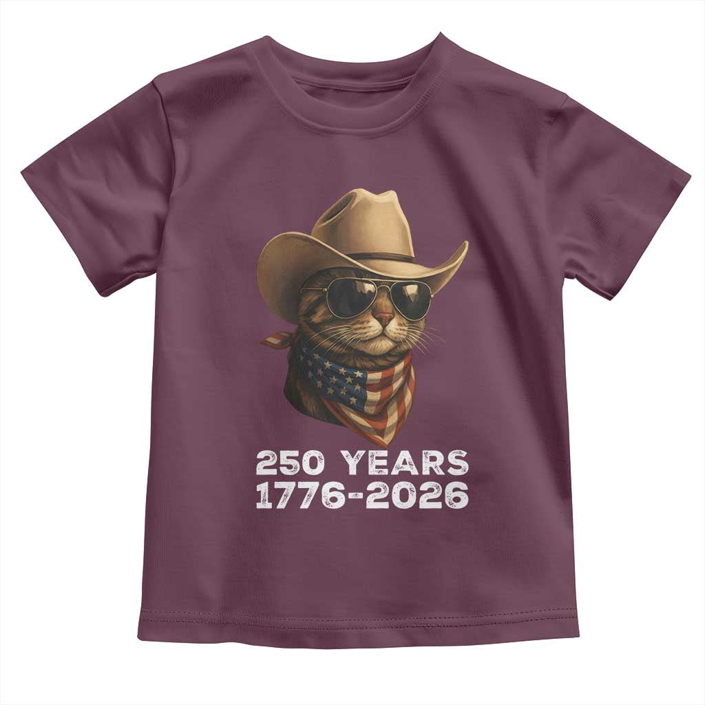 Cool Cowboy Cat 250 Years Toddler T Shirt Funny Patriotic 1776 to 2026 US Semiquincentennial - Wonder Print Shop