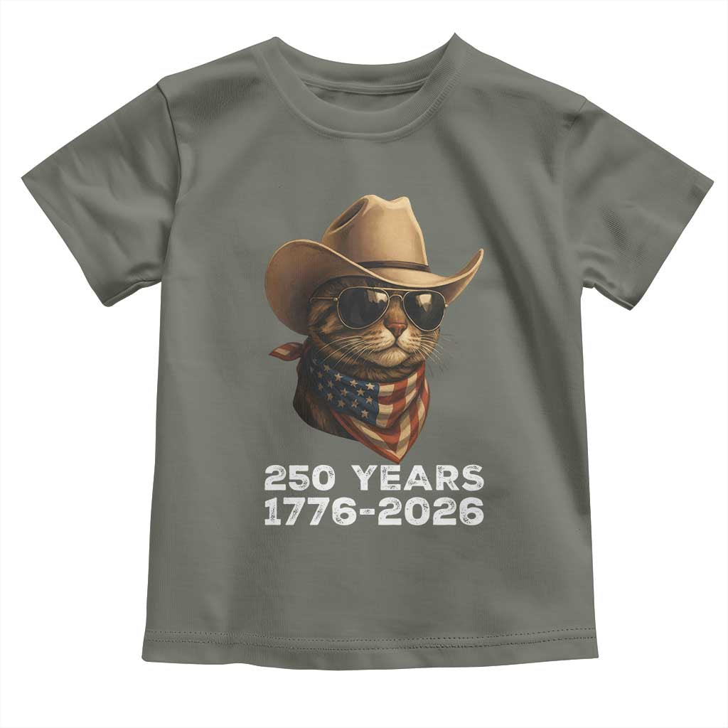 Cool Cowboy Cat 250 Years Toddler T Shirt Funny Patriotic 1776 to 2026 US Semiquincentennial - Wonder Print Shop