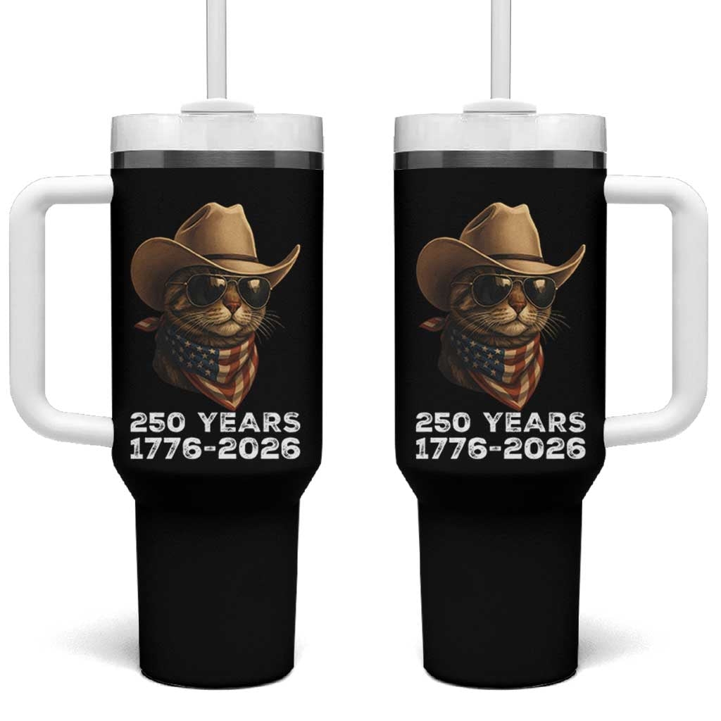 Cool Cowboy Cat 250 Years Tumbler With Handle Funny Patriotic 1776 to 2026 US Semiquincentennial - Wonder Print Shop