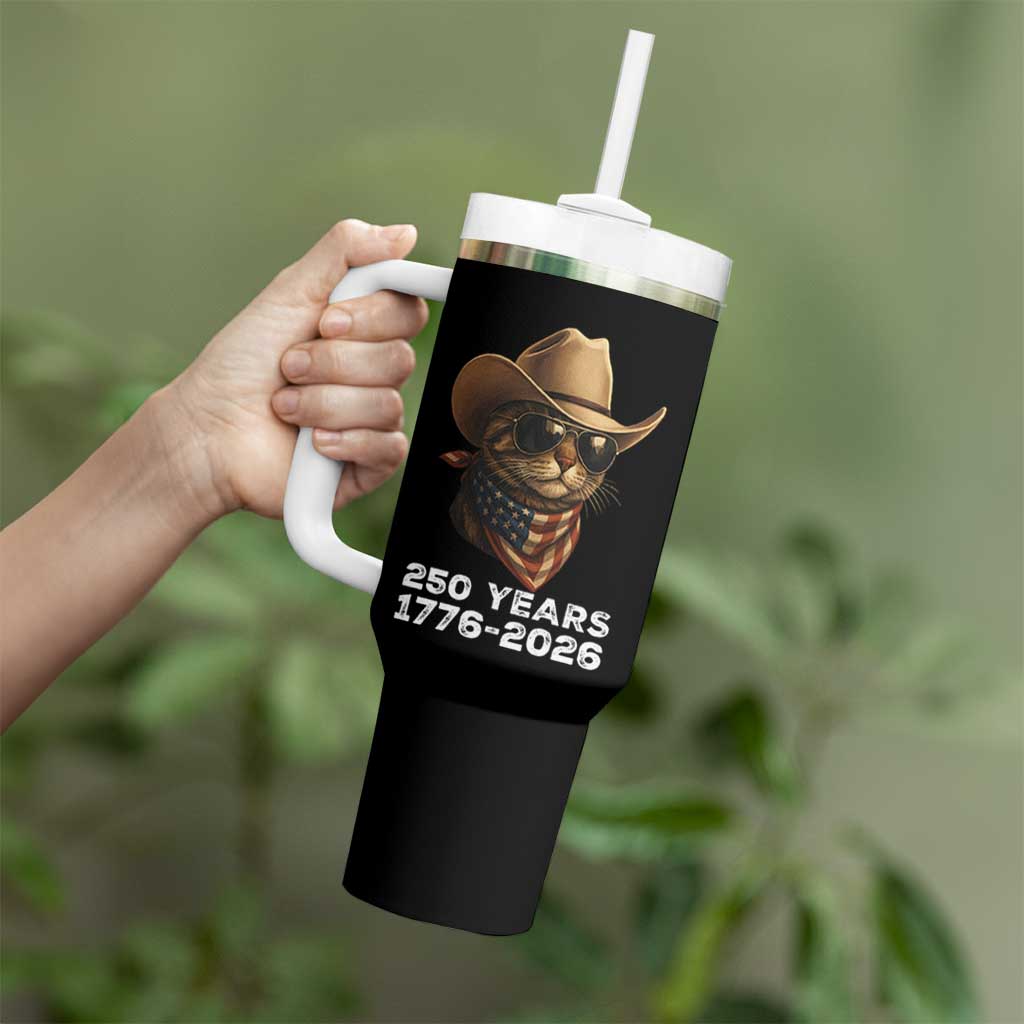 Cool Cowboy Cat 250 Years Tumbler With Handle Funny Patriotic 1776 to 2026 US Semiquincentennial - Wonder Print Shop