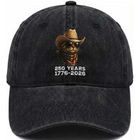 Cool Cowboy Cat 250 Years Washed Cotton Baseball Cap Funny Patriotic 1776 to 2026 US Semiquincentennial