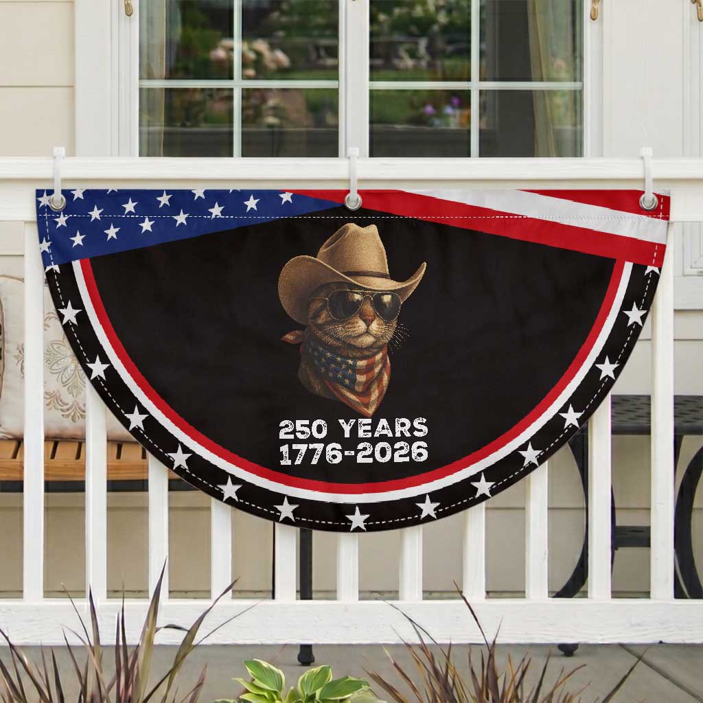 Cool Cowboy Cat 250 Years Patriotic Fan Flag Funny 1776 to 2026 US Semiquincentennial