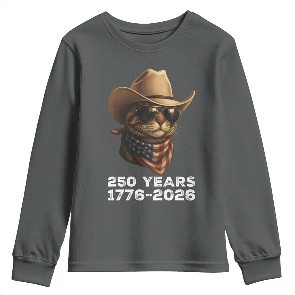 Cool Cowboy Cat 250 Years Youth Sweatshirt Funny Patriotic 1776 to 2026 US Semiquincentennial - Wonder Print Shop