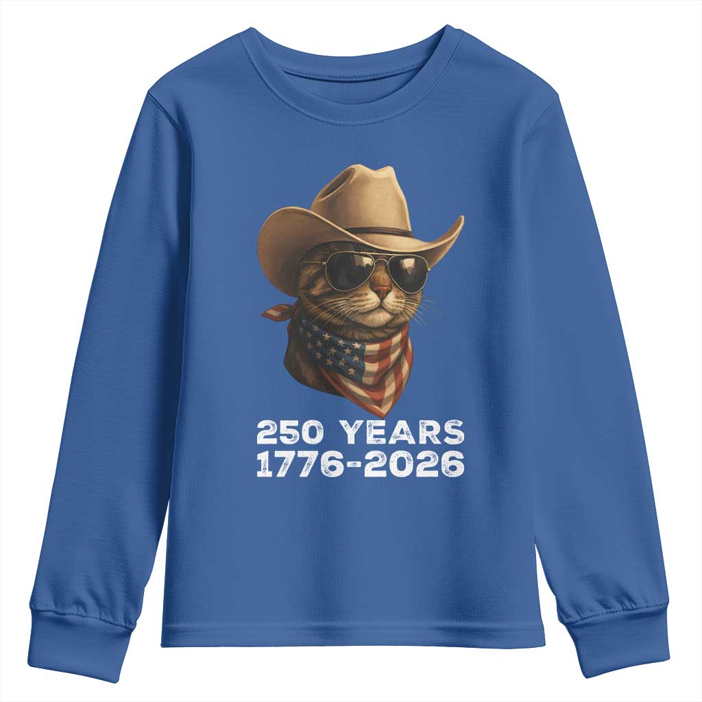 Cool Cowboy Cat 250 Years Youth Sweatshirt Funny Patriotic 1776 to 2026 US Semiquincentennial - Wonder Print Shop