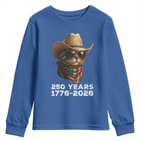 Cool Cowboy Cat 250 Years Youth Sweatshirt Funny Patriotic 1776 to 2026 US Semiquincentennial - Wonder Print Shop
