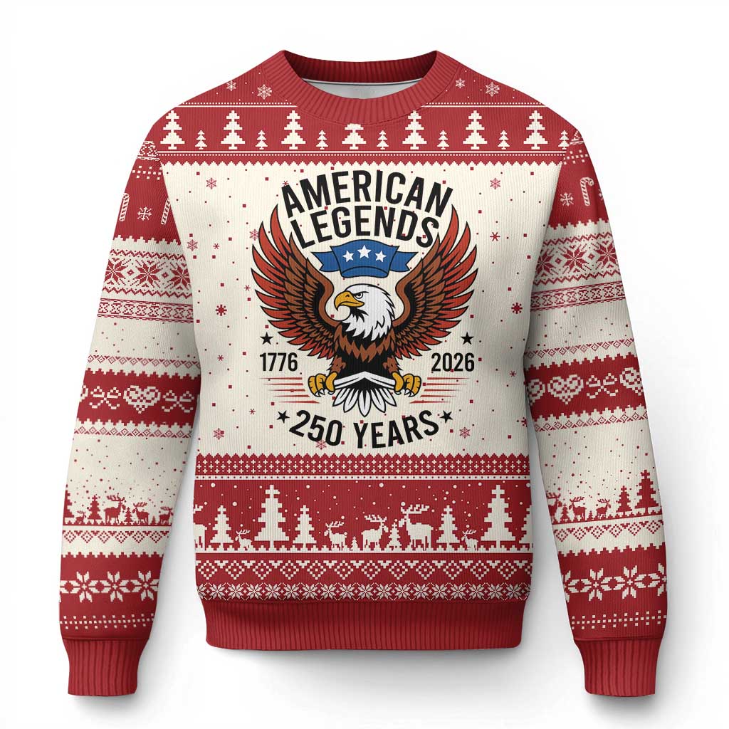 American Legends Eagle Ugly Christmas Sweater 250 Years Patriotic Heritage 1776 to 2026 Semiquincentennial - Wonder Print Shop