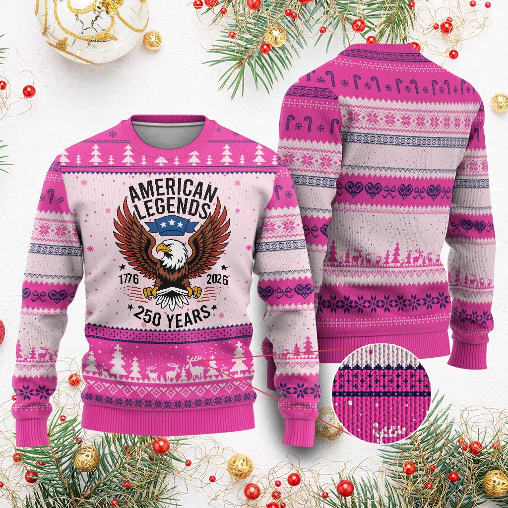 American Legends Eagle Ugly Christmas Sweater 250 Years Patriotic Heritage 1776 to 2026 Semiquincentennial - Wonder Print Shop