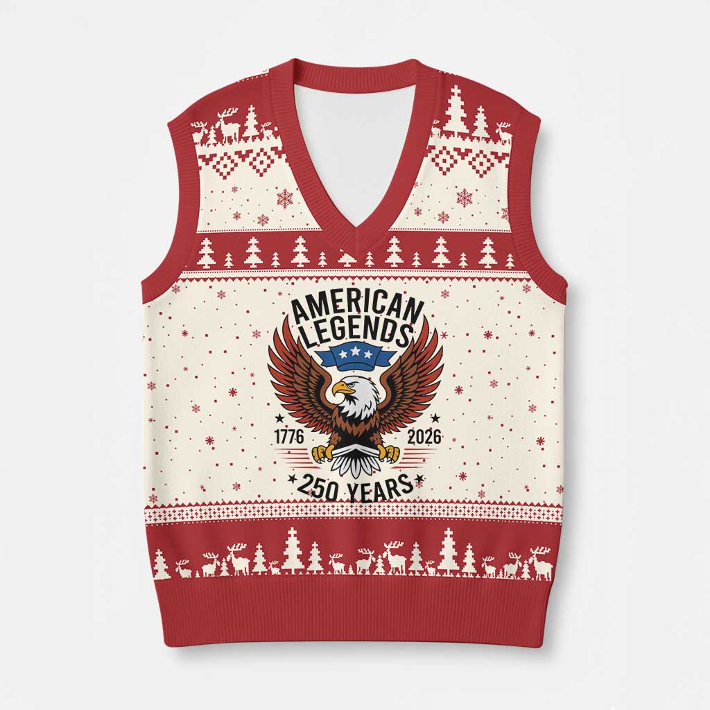 American Legends Eagle V-Neck Knit Sweater Vest 250 Years Patriotic Heritage 1776 to 2026 Semiquincentennial - Wonder Print Shop