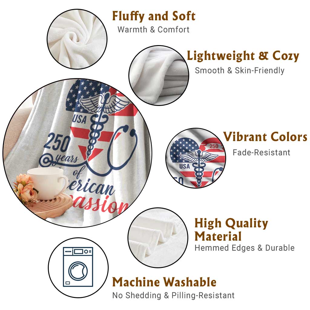 250 Years of American Compassion Throw Blanket Patriotic Medical Worker - Wonder Print Shop
