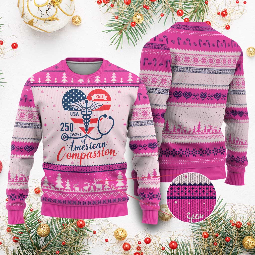 250 Years of American Compassion Ugly Christmas Sweater Patriotic Medical Worker - Wonder Print Shop