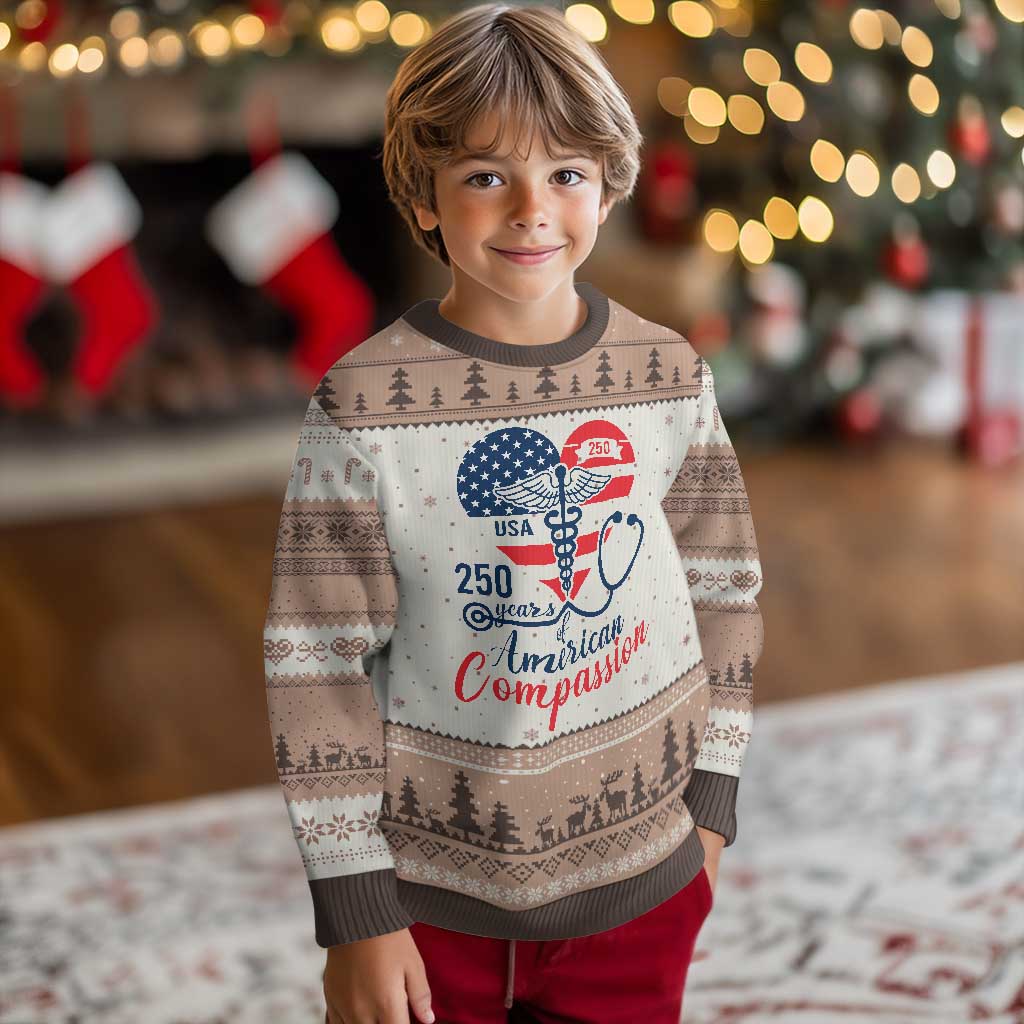 250 Years of American Compassion Ugly Christmas Sweater Patriotic Medical Worker - Wonder Print Shop
