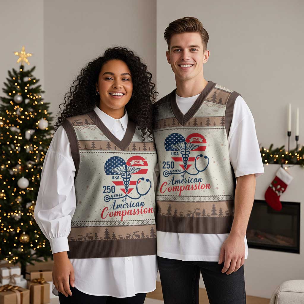250 Years of American Compassion V-Neck Knit Sweater Vest Patriotic Medical Worker - Wonder Print Shop
