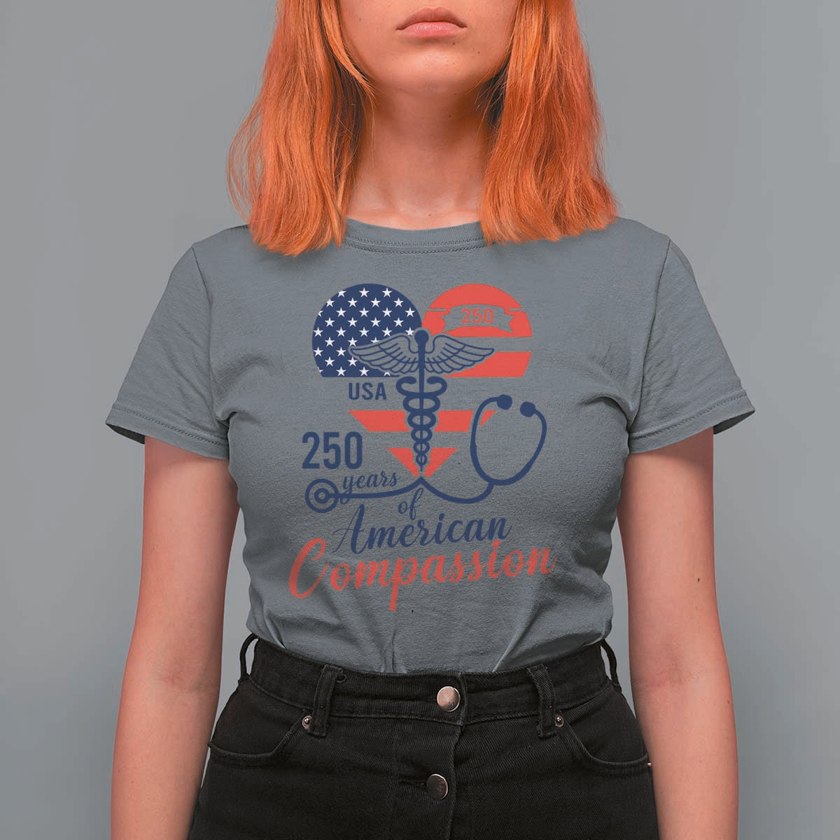 250 Years of American Compassion T Shirt For Women Patriotic Medical Worker - Wonder Print Shop