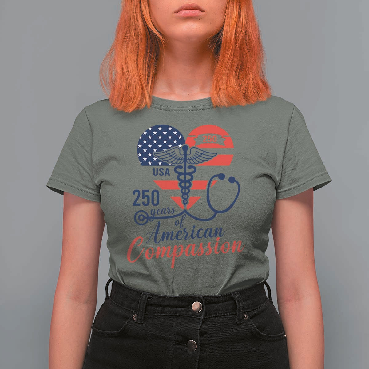250 Years of American Compassion T Shirt For Women Patriotic Medical Worker - Wonder Print Shop