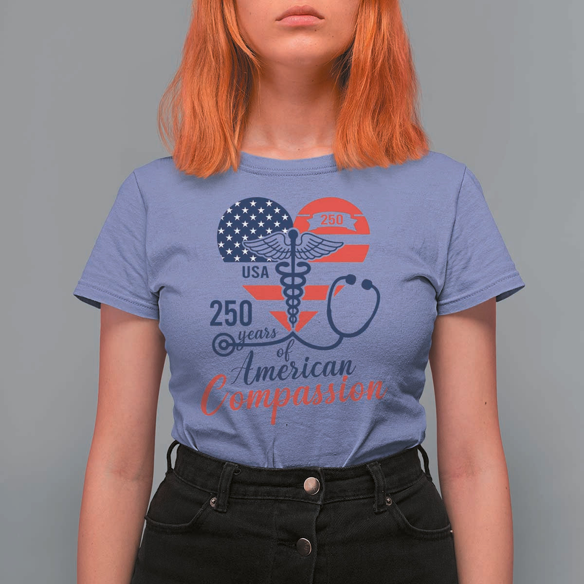 250 Years of American Compassion T Shirt For Women Patriotic Medical Worker - Wonder Print Shop