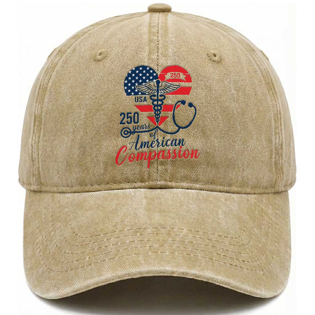 250 Years of American Compassion Washed Cotton Baseball Cap Patriotic Medical Worker
