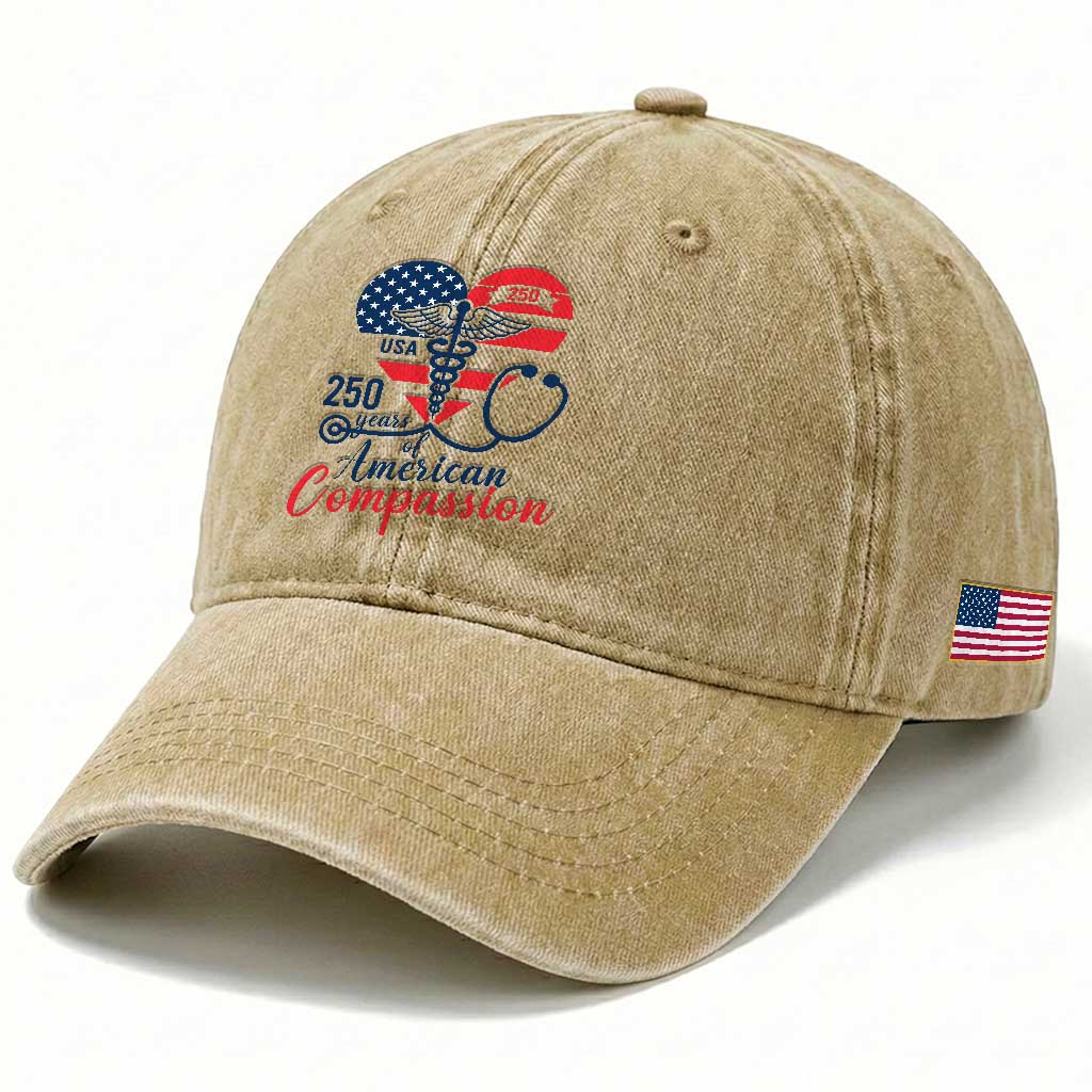 250 Years of American Compassion Washed Cotton Baseball Cap Patriotic Medical Worker
