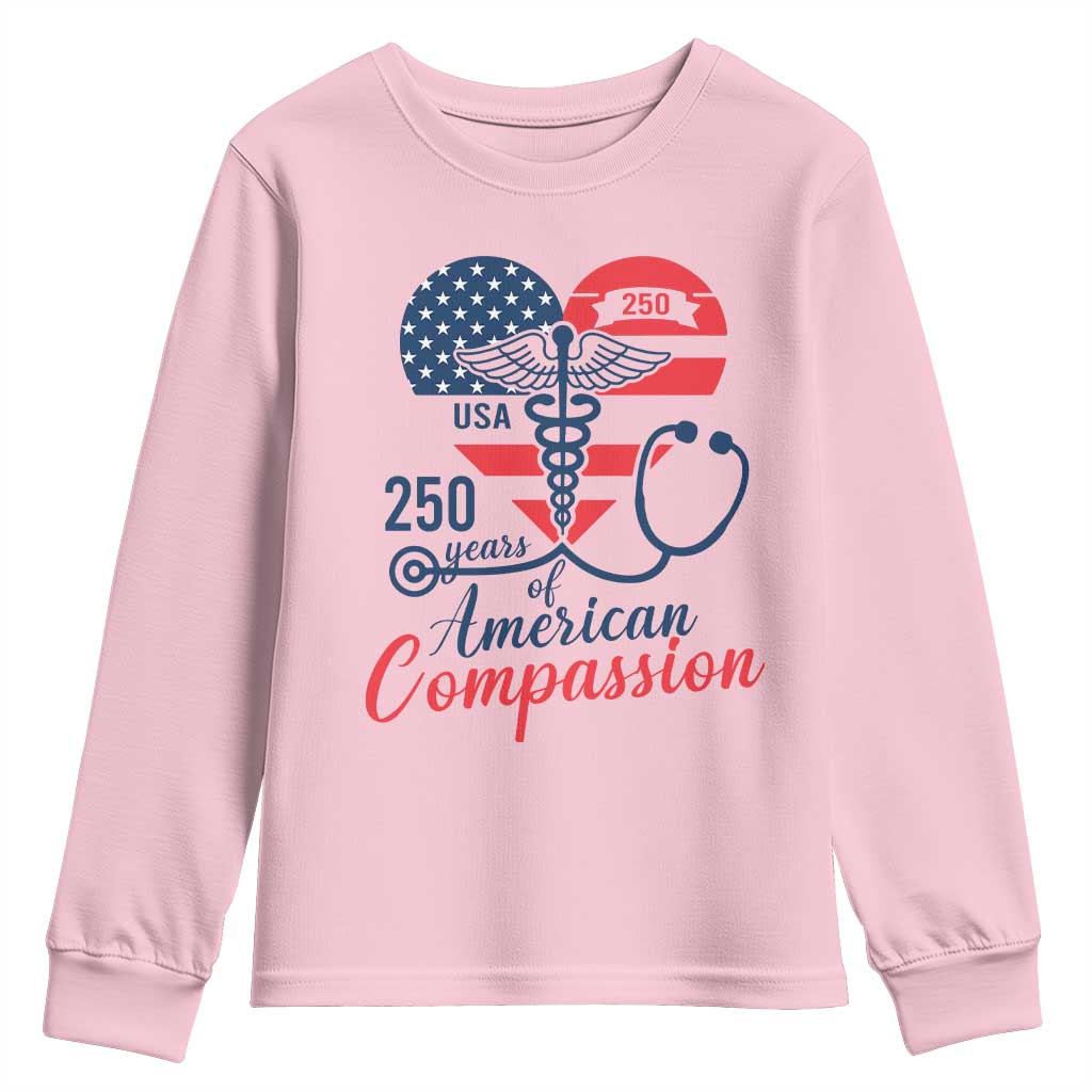 250 Years of American Compassion Youth Sweatshirt Patriotic Medical Worker - Wonder Print Shop