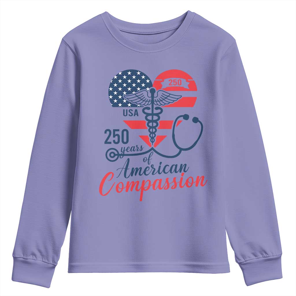250 Years of American Compassion Youth Sweatshirt Patriotic Medical Worker - Wonder Print Shop
