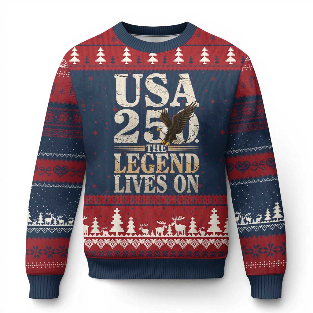 USA 250 The Legend Lives On Ugly Christmas Sweater Patriotic Eagle for Semiquincentennial 2026 - Wonder Print Shop