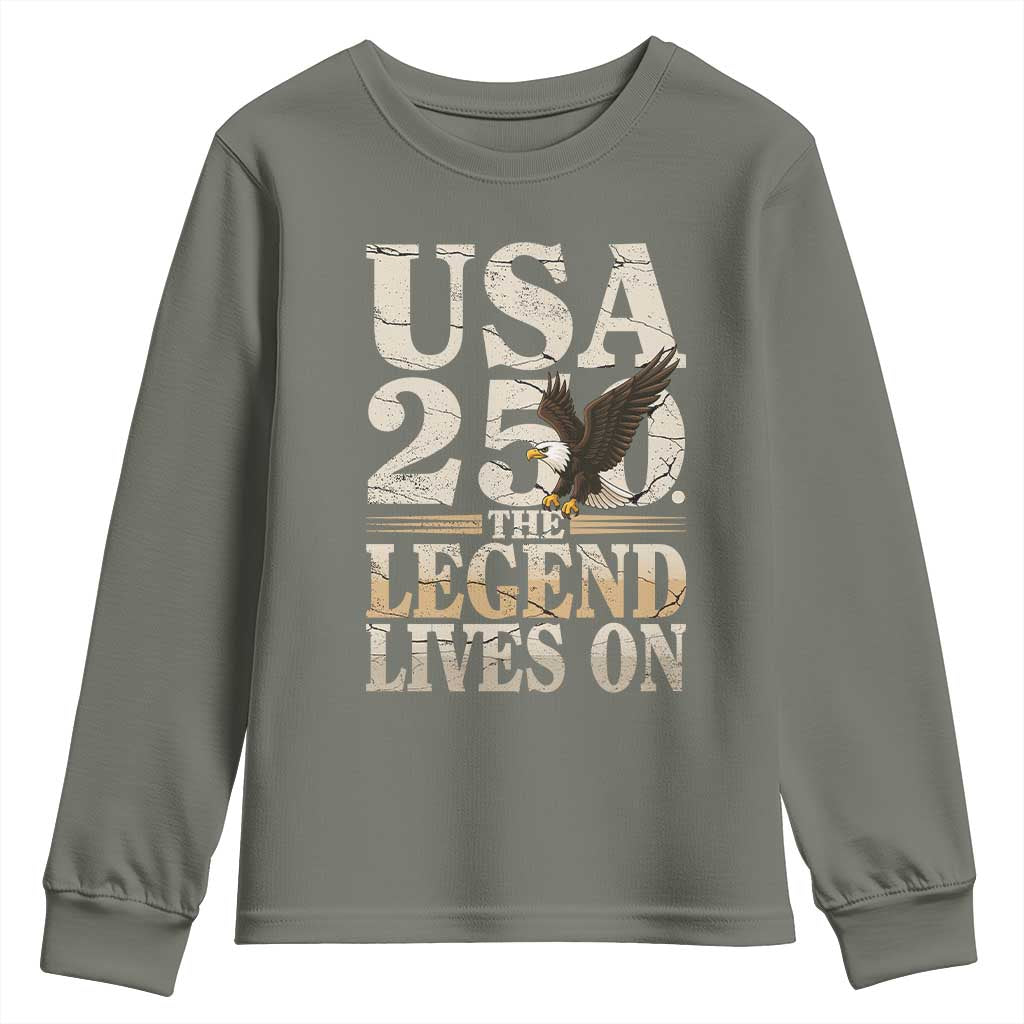 USA 250 The Legend Lives On Youth Sweatshirt Patriotic Eagle for Semiquincentennial 2026 - Wonder Print Shop