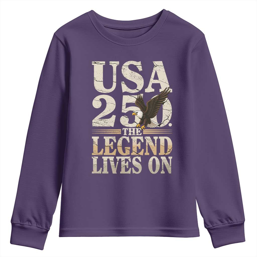 USA 250 The Legend Lives On Youth Sweatshirt Patriotic Eagle for Semiquincentennial 2026 - Wonder Print Shop
