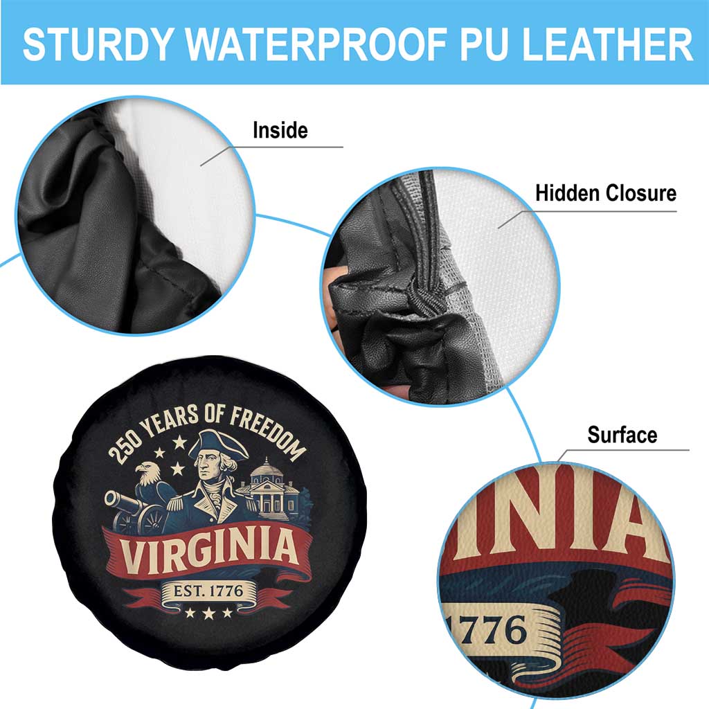 Virginia 250 Years of Freedom Spare Tire Cover George Washington Patriotic State Pride Est. 1776 - Wonder Print Shop