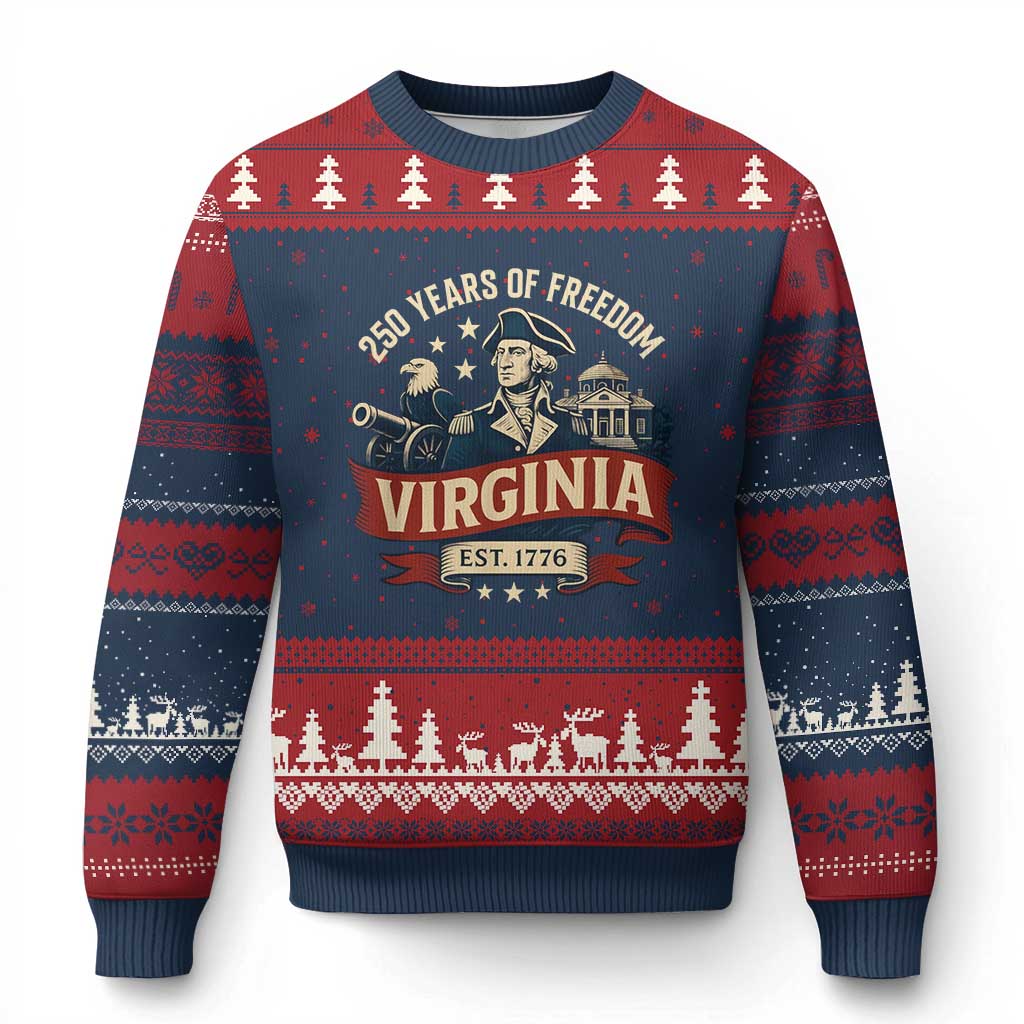 Virginia 250 Years of Freedom Ugly Christmas Sweater George Washington Patriotic State Pride Est. 1776 - Wonder Print Shop