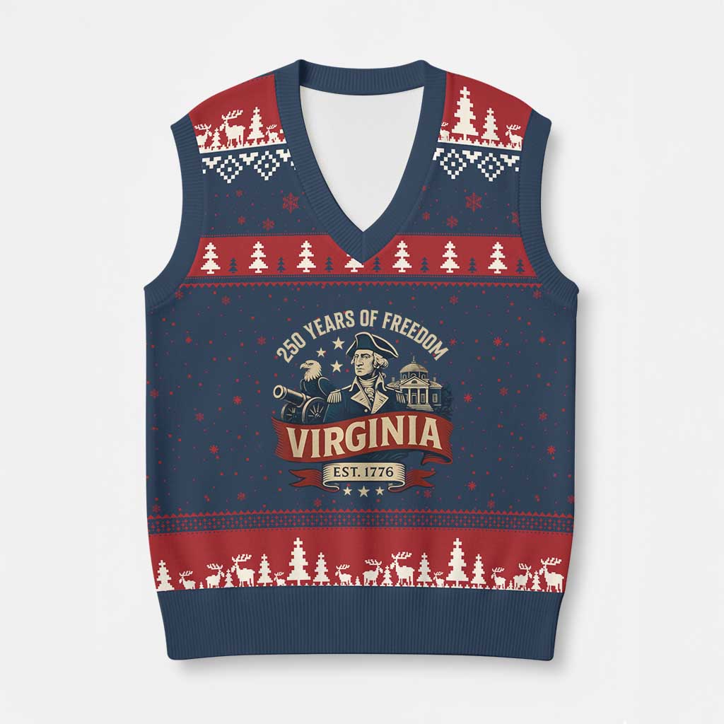 Virginia 250 Years of Freedom V-Neck Knit Sweater Vest George Washington Patriotic State Pride Est. 1776 - Wonder Print Shop