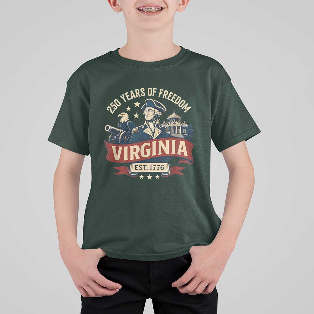 Virginia 250 Years of Freedom T Shirt For Kid George Washington Patriotic State Pride Est. 1776 - Wonder Print Shop