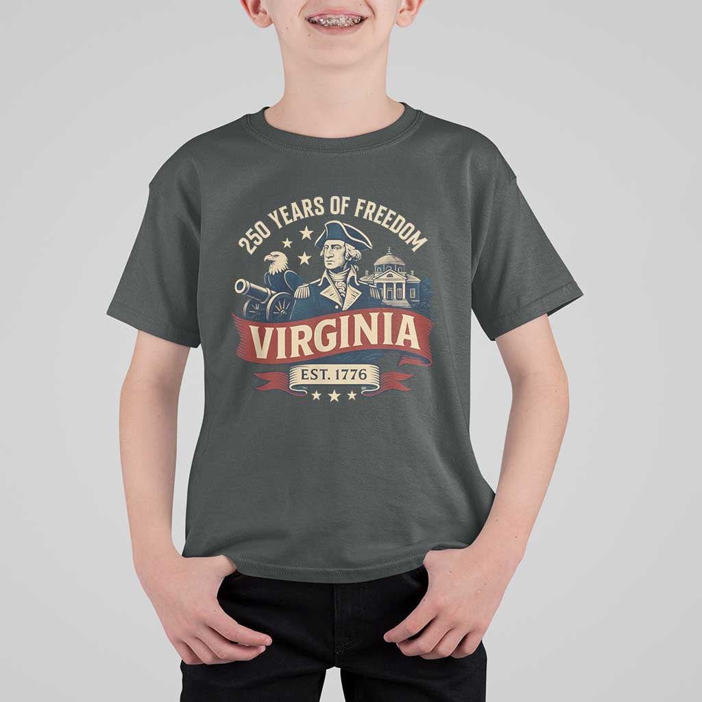 Virginia 250 Years of Freedom T Shirt For Kid George Washington Patriotic State Pride Est. 1776 - Wonder Print Shop