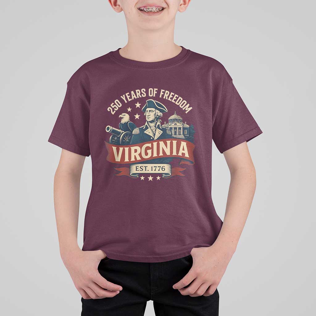 Virginia 250 Years of Freedom T Shirt For Kid George Washington Patriotic State Pride Est. 1776 - Wonder Print Shop