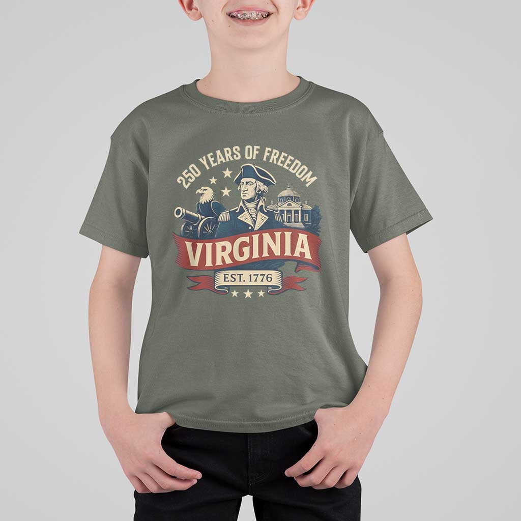 Virginia 250 Years of Freedom T Shirt For Kid George Washington Patriotic State Pride Est. 1776 - Wonder Print Shop