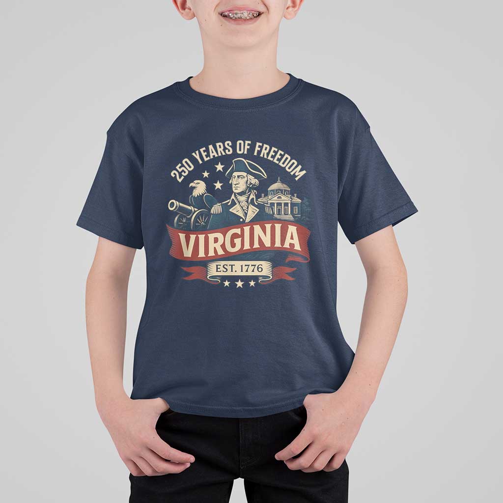 Virginia 250 Years of Freedom T Shirt For Kid George Washington Patriotic State Pride Est. 1776 - Wonder Print Shop