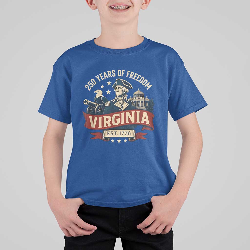 Virginia 250 Years of Freedom T Shirt For Kid George Washington Patriotic State Pride Est. 1776 - Wonder Print Shop