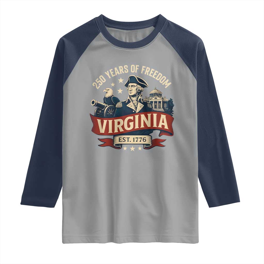 Virginia 250 Years of Freedom Raglan Shirt George Washington Patriotic State Pride Est. 1776 - Wonder Print Shop