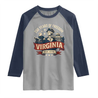 Virginia 250 Years of Freedom Raglan Shirt George Washington Patriotic State Pride Est. 1776 - Wonder Print Shop