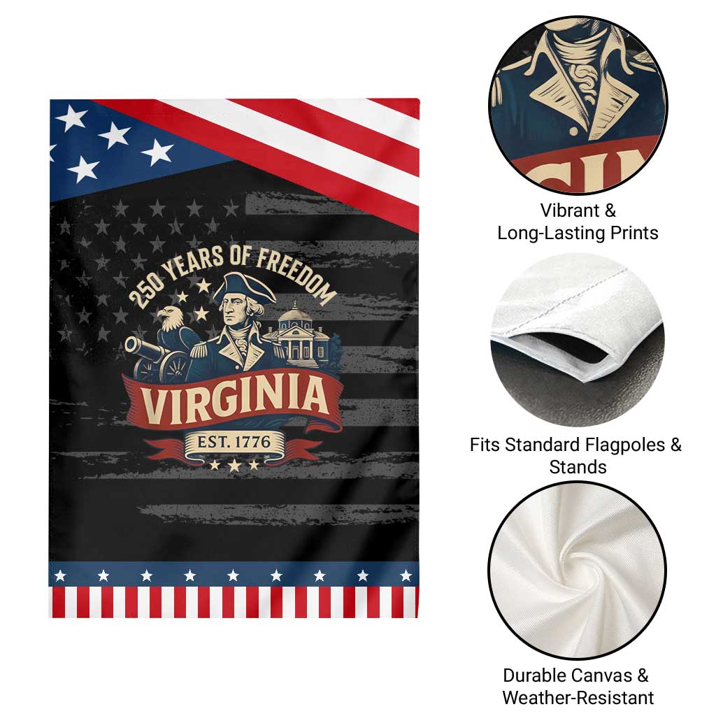 Virginia 250 Years of Freedom Garden Flag George Washington Patriotic State Pride Est. 1776