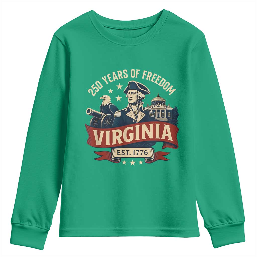 Virginia 250 Years of Freedom Youth Sweatshirt George Washington Patriotic State Pride Est. 1776 - Wonder Print Shop