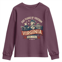 Virginia 250 Years of Freedom Youth Sweatshirt George Washington Patriotic State Pride Est. 1776 - Wonder Print Shop