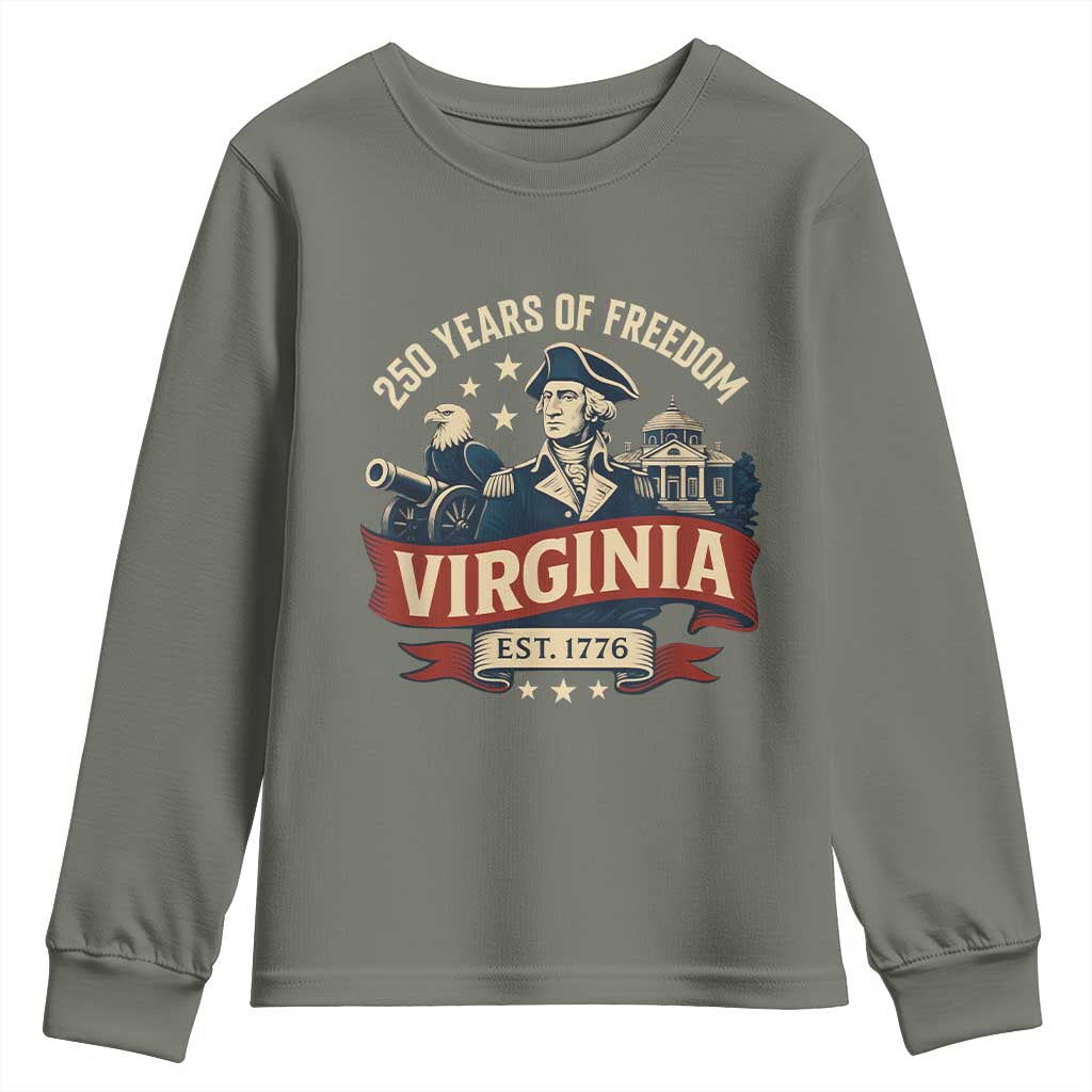 Virginia 250 Years of Freedom Youth Sweatshirt George Washington Patriotic State Pride Est. 1776 - Wonder Print Shop