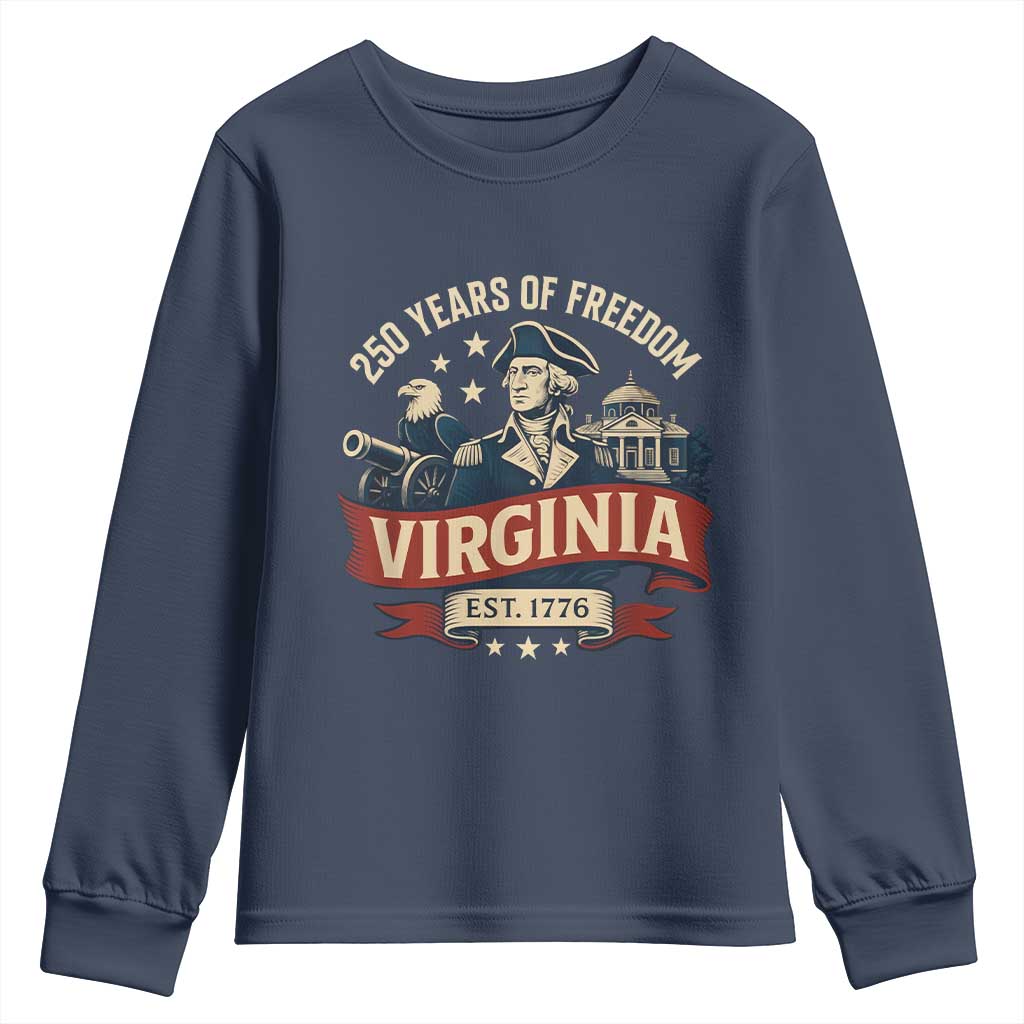 Virginia 250 Years of Freedom Youth Sweatshirt George Washington Patriotic State Pride Est. 1776 - Wonder Print Shop