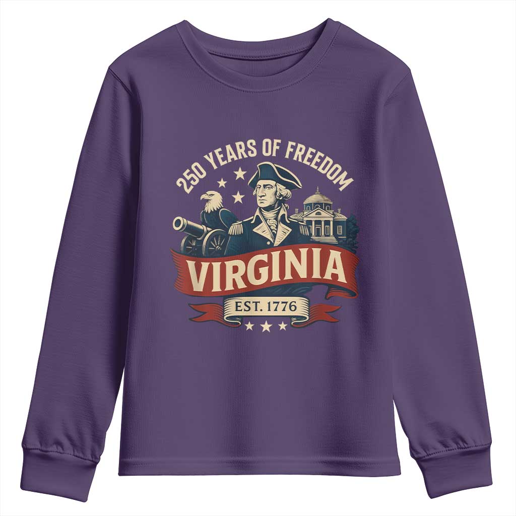 Virginia 250 Years of Freedom Youth Sweatshirt George Washington Patriotic State Pride Est. 1776 - Wonder Print Shop