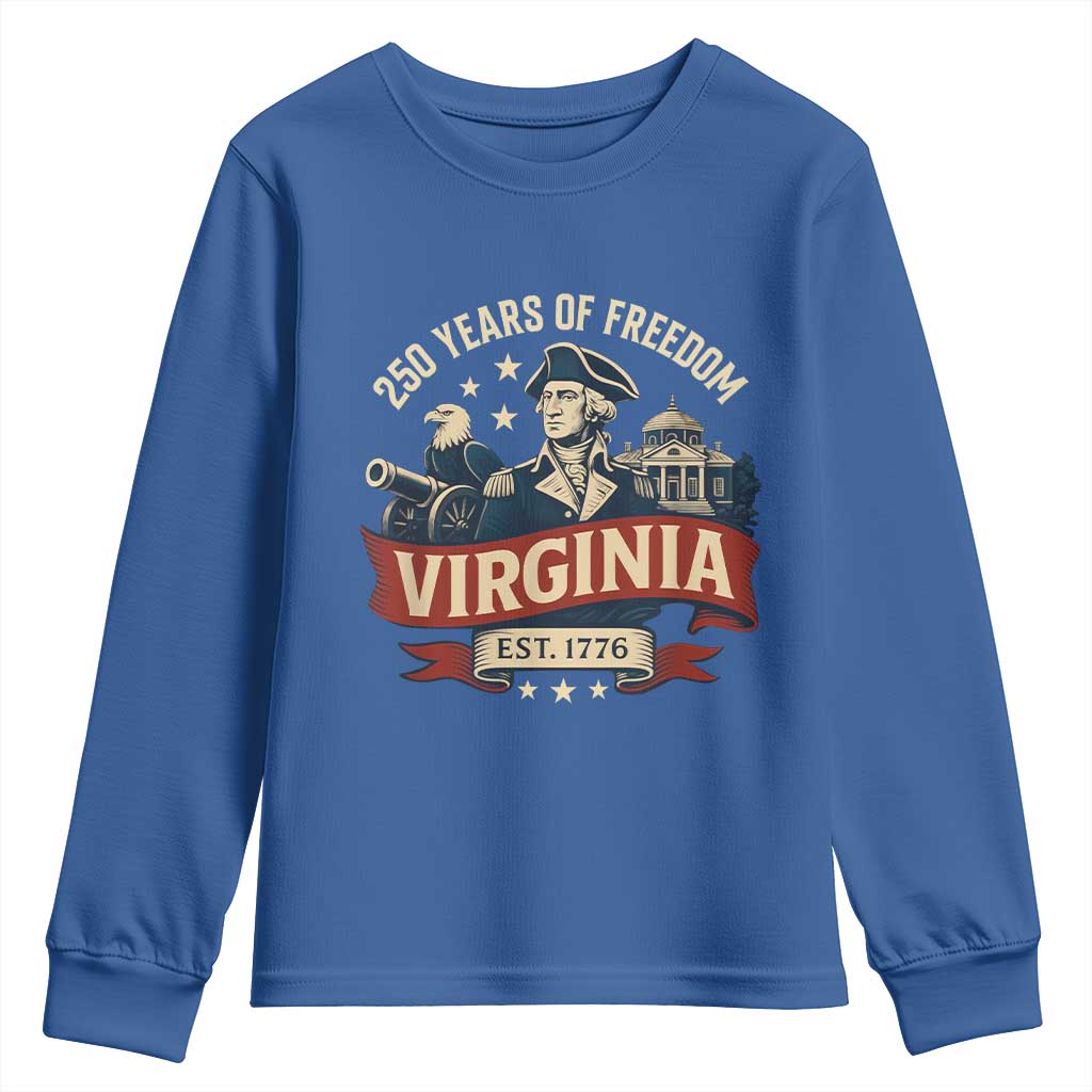 Virginia 250 Years of Freedom Youth Sweatshirt George Washington Patriotic State Pride Est. 1776 - Wonder Print Shop