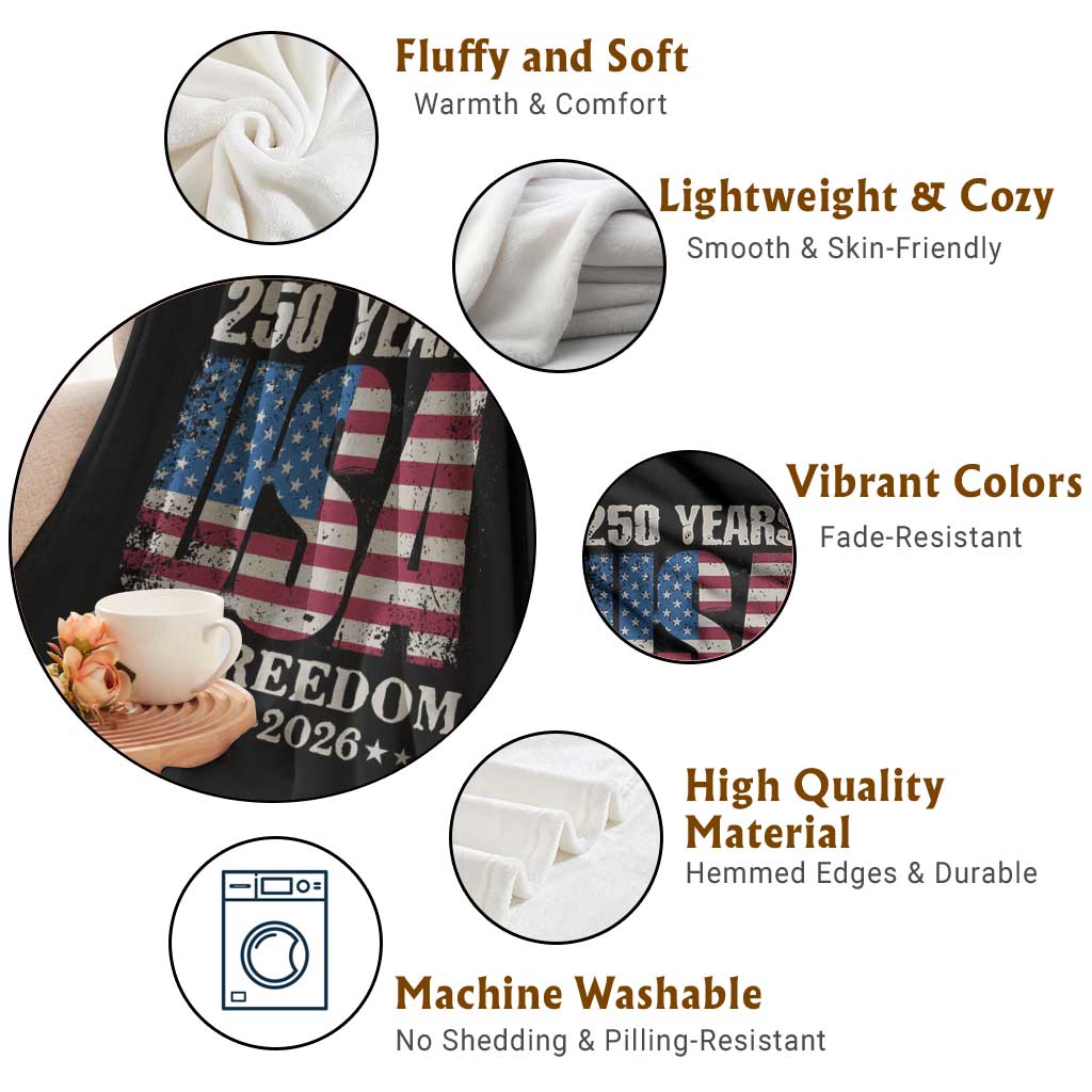 USA Flag 250 Years of Freedom Throw Blanket Vintage Patriotic 1776 to 2026 Semiquincentennial - Wonder Print Shop
